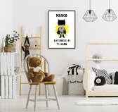 Gepersonaliseerde poster babykamer of kinderkamer, poster met naam van kind, gepersonaliseerd kraamcadeau. Inclusief fotolijst ! 21x30 cm (A4). Superheld in training