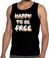 Happy to be free gay pride tanktop/mouwloos shirt zwart voor her L