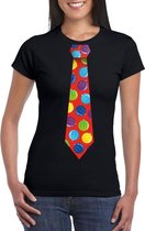 Foute Kerst t-shirt stropdas met kerstballen print zwart voor dames XS