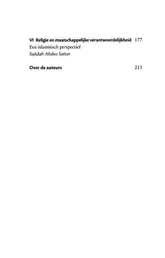 Inhoudsopgave van 'Islam in Nederland', met een hoofdstuk over religie en maatschappelijke verantwoordelijkheid.