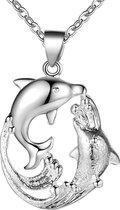 Dolfijn hanger 2 dolfijnen 2.5 cm met ketting