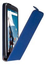 Premium Blauw Motorola Nexus 6 Lederen Flip case Telefoonhoesje