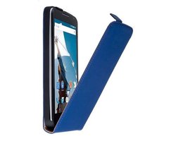 Premium Blauw Motorola Nexus 6 Lederen Flip case Telefoonhoesje