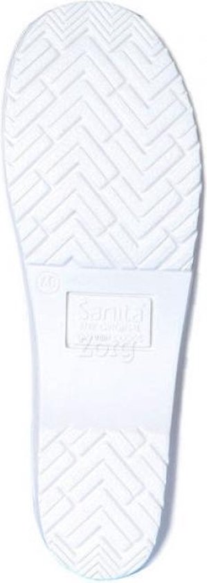 Onderkant van een witte Sanita klompzool met visgraatprofiel.