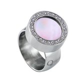 Quiges RVS Schroefsysteem Ring met Zirkonia Zilverkleurig Glans 18mm met Verwisselbare Roze Schelp 12mm Mini Munt