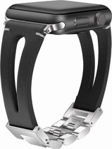 Leer metaal bandje "double" zwart geschikt voor Apple Watch 38-40 mm - SmartphoneClip