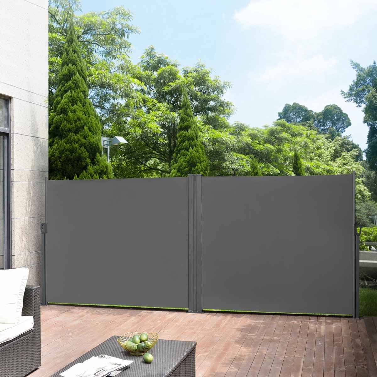 Dubbele oprolbare windscherm 1,8x6 m grijs
