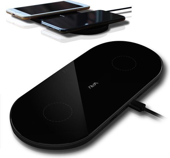 VR-i X2 draadloze oplader zwart – 10W snelladen van twee telefoons tegelijk  - wireless... | bol.com
