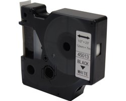 KATRIZ® huismerk label tape voor Dymo 45013 | LabelManager PNP/LabelPoint 150/Protable Labeler PL200/RhinoPRO 5200/6000 | Zwart op Wit | 12mm*7m |  1 stuk
