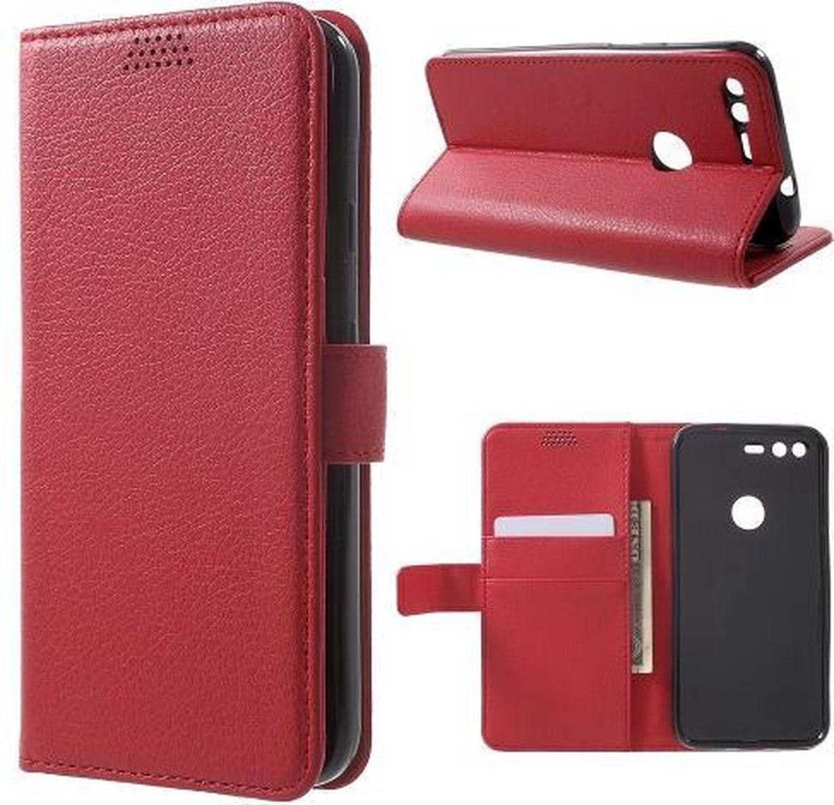 Litchi cover rood wallet case hoesje Geschikt voor: Google Pixel