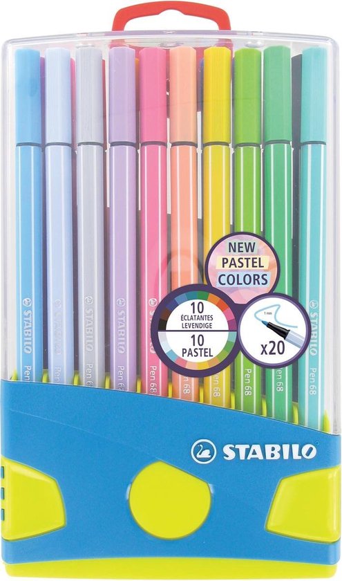 dood gaan waar dan ook Ongewapend 3x Stabilo viltstift Pen 68, etui met 20 stuks in geassorteerde pastel  kleuren | bol.com