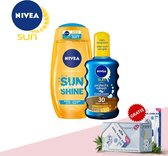 Nivea douchegel Welcome Sunshine 250ml en Zonebeschermingspray Protect&Refresh SPF30 200ml + Oramint Oral Care Kit