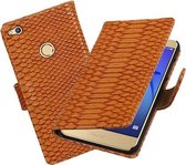 BestCases.nl Bruin Slang booktype wallet cover hoesje voor Huawei P8 Lite 2017