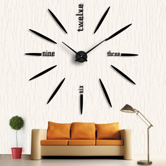 Horloge murale moderne noire de Premium supérieure avec chiffres Collection LW / Horloge murale Design noir moderne / autocollant Horloge 3D / horloge DIY avec autocollants collants / Autocollants Horloge murale avec chiffres Zwart