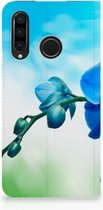 Huawei P30 Lite Standcase Hoesje Design Orchidee Blauw