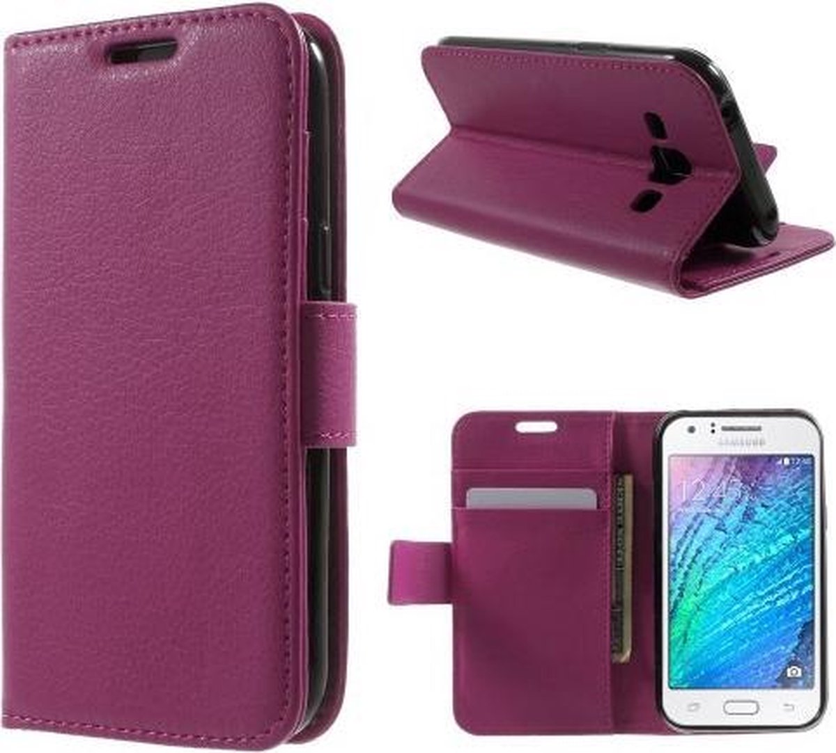 Litchi Wallet hoesje Geschikt voor: Samsung Galaxy J1 2015 roze
