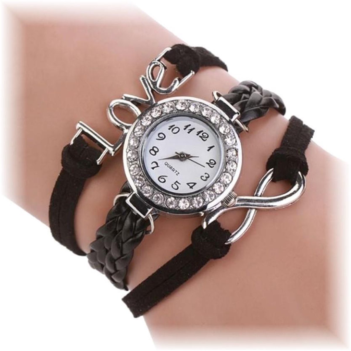 Fako® - Armband Horloge - Multi Infinity Love - Zwart