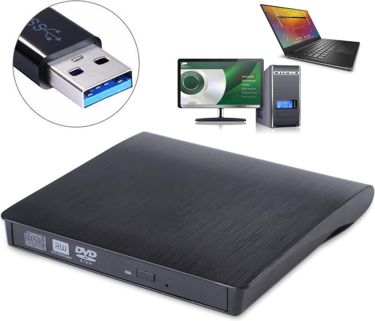 Veroveren Memo Hedendaags Externe DVD/CD speler voor laptop of computer met USB aansluiting - zwart |  bol.com