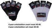 4 Paar Enkel Sokken Wit & 4 Paar Enkel Sokken Zwart Multipack Unisex Maat 40/46 - Sneacker Sokken