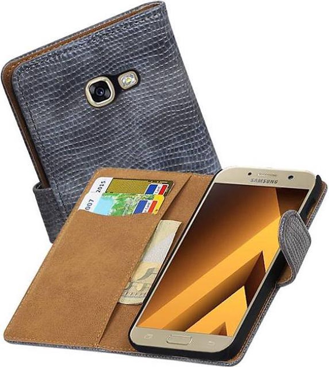 Hagedis Bookstyle Wallet Case Hoesjes Geschikt voor Samsung Galaxy A3 2017 A320F Grijs
