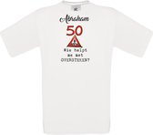 T-shirt - unisex - Wie helpt me met oversteken - Abraham - 50 jaar - wit - maat 3XL