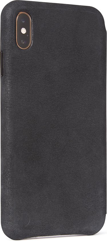 Etui portefeuille fin DECODED pour iPhone Xs Max, ultra fin, cuir pleine fleur + boutons en métal + fente pour carte + fermeture magnétique [ Zwart ]