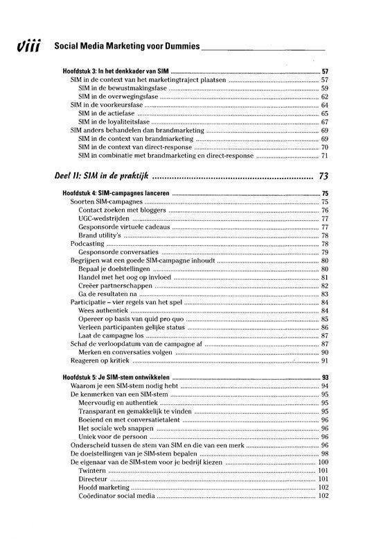 Hoofdstuktitels en paginanummers voor Social Media Marketing