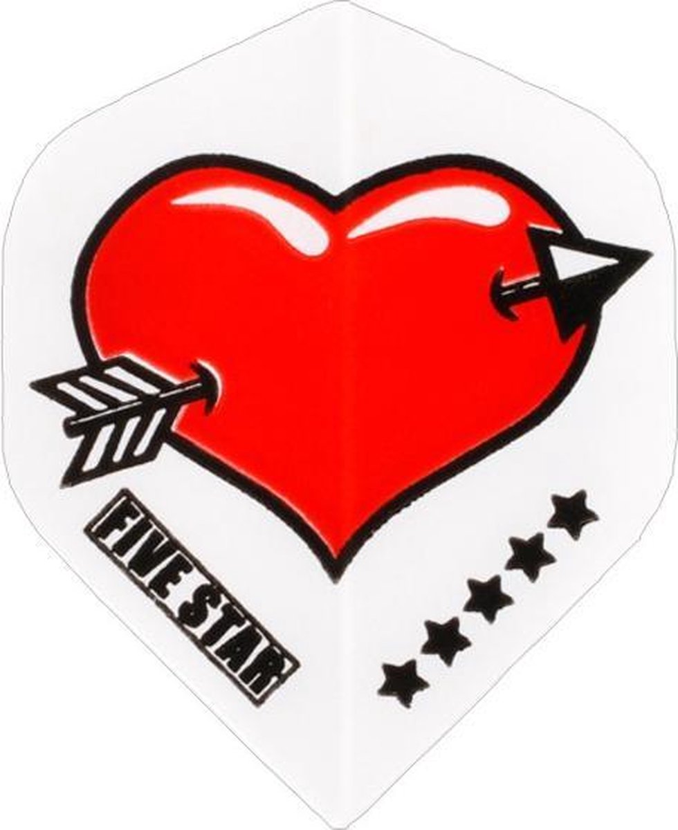 Bull's Five Star Hearts Dart Flights - No.2 - 100 Micron - Wit/Rood