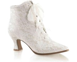 EU 38 = US 8 | VICTORIAN-30 | 2 3/4 Flaired Heel Lace Up Ankle Bootie w/Lace Overlay