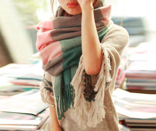 extra lange/ zacht gekleurde sjaal cashmere look (roze groen wit) | bol.com