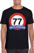 77 jaar and still looking good t-shirt zwart - heren - verjaardag shirts S