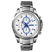 Skmei 1378 Quartz Horloge- Zink Legering - Watch - Chronograaf - 30m 5ATM Waterdicht - Zilver Wit