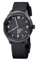 Mondaine Helvetica No1 Horloge (MH1.B1221.NB) Zwarte Nylon Horlogeband, Zwart Stalen Horlogekast, Saffier Glas, Quartz 43mm