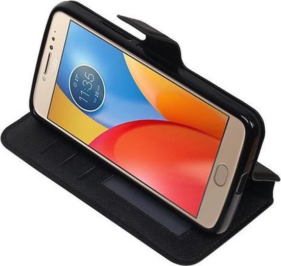 BestCases.nl Zwart Motorola Moto E4 TPU wallet case booktype hoesje HM Book