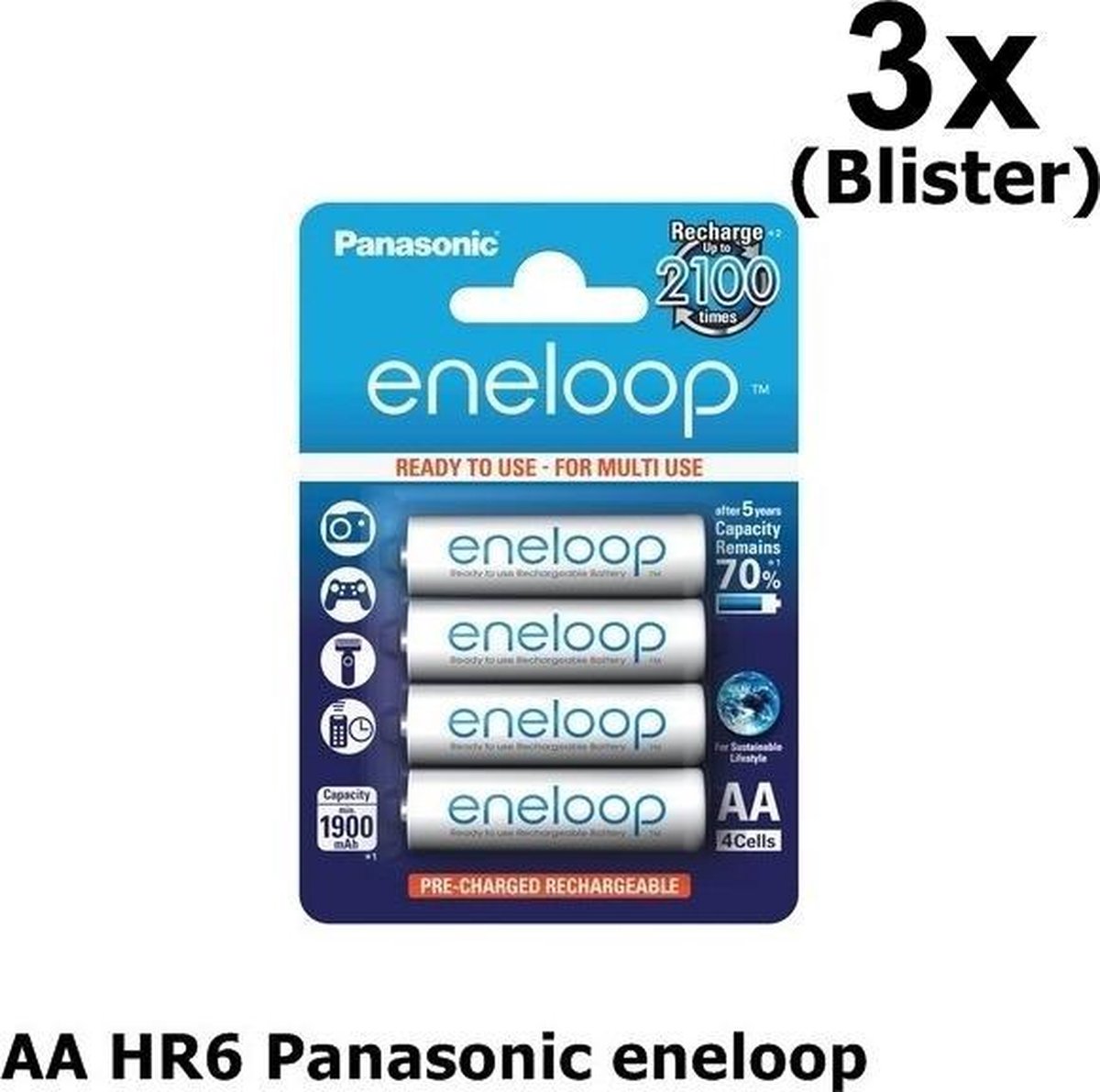 Voordeelpack 12 Stuks (3 blisters a 4stk) - AA HR6 Panasonic eneloop Oplaadbare Batterij