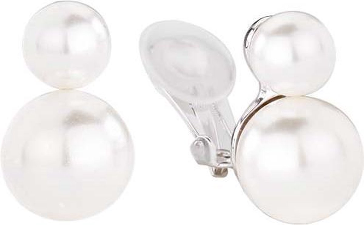 Traveller Clip Oorbelen - Oorclips Dames - Zilverkeurig - Parels - 8 & 12 mm - Wit - Pareloorclips 20x12 mm - 113105