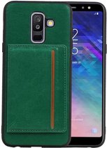 Groen Staand Back Cover 1 Pasjes voor Samsung Galaxy A6 Plus 2018
