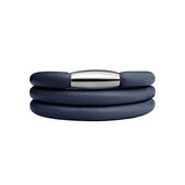 Quiges Blauw Leren Armband zonder Aanschuif Charm Bedels met Magneetsluiting - Dames - RVS Zilverkleurig - 60cm