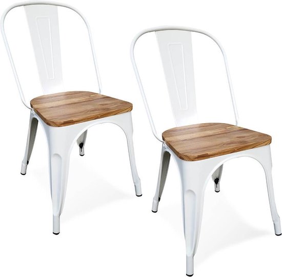Victor stoelen metaal met houten zitting wit set van 2 | bol.com