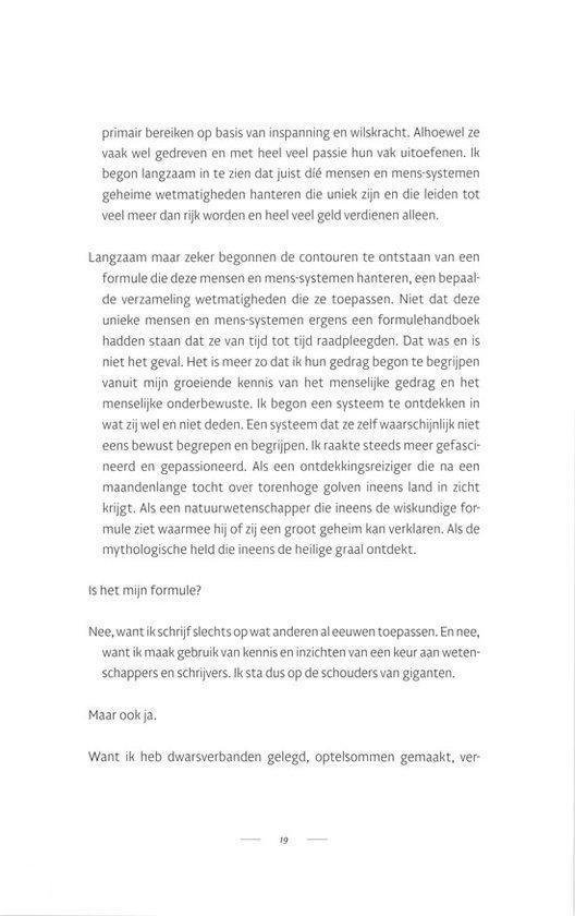 Tekstpagina over de persoonlijke zoektocht naar succesformules en het ontdekken van geheimen.