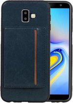 Navy Staand Back Cover 1 Pasjes voor Samsung Galaxy J6 Plus