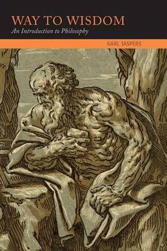 De kaft van het boek 'Way to Wisdom' door Karl Jaspers. Een klassieke illustratie van een denkende man.