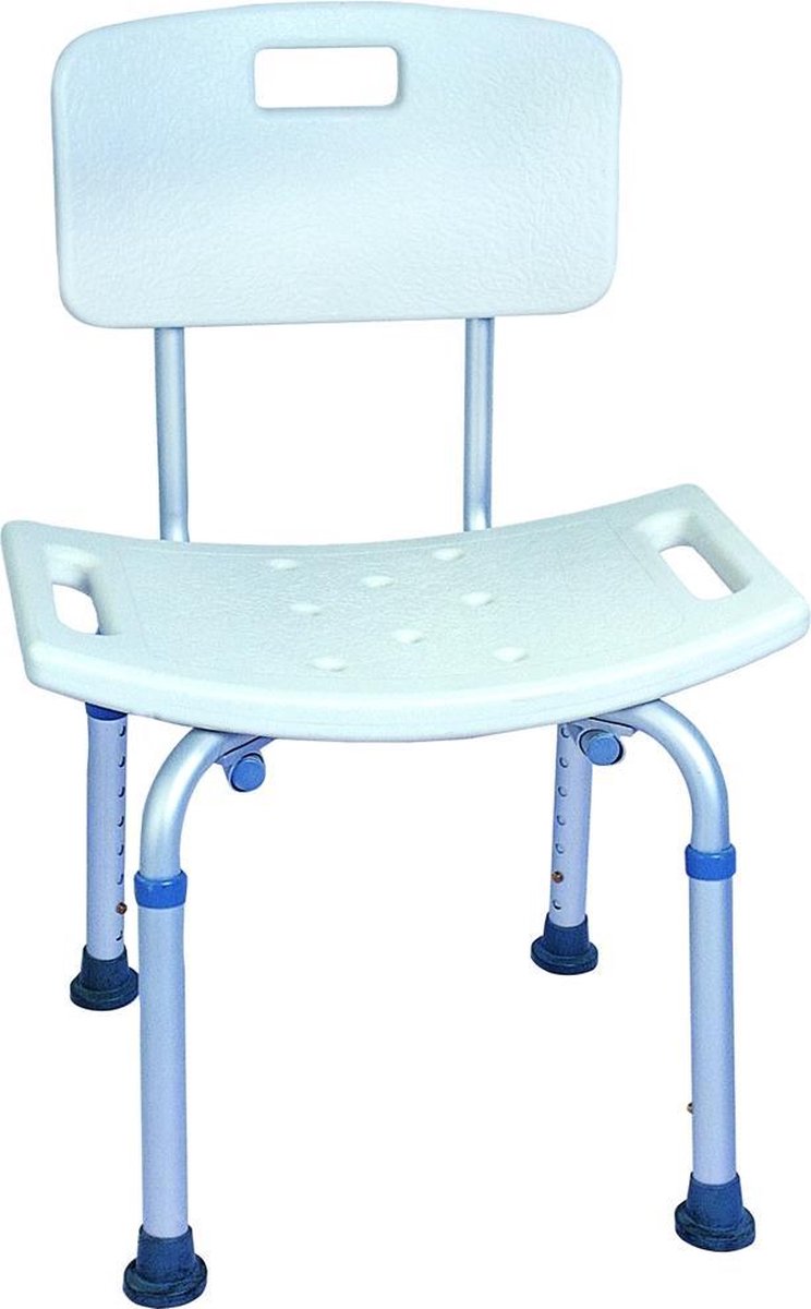 OBBOmed MU-5650 – Verstelbare badkamer stoel van licht en stevig materiaal - extra beveiligd - met verstelbaar hoogte en ruggensteun - wit