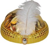 Goud Arabisch Sultan tulband met diamant en veer - 1001 nacht verkleed hoedje