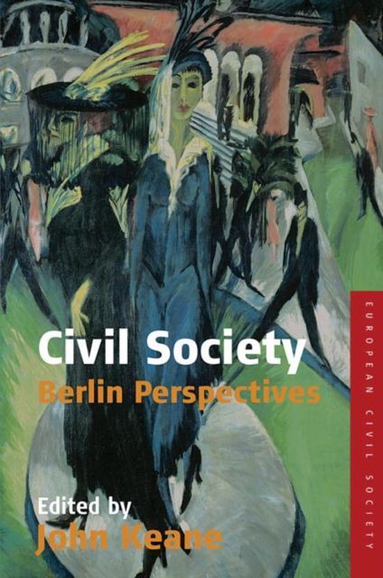 Boek 'Civil Society Berlin Perspectives' door John Keane, met een expressionistisch schilderij van een vrouw in een blauwe jurk op de kaft.