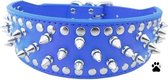 Honden halsband blauw met spikes en studs 60 cm