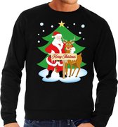 Foute kersttrui / sweater met de kerstman en rendier Rudolf zwart voor heren - Kersttruien L (52)
