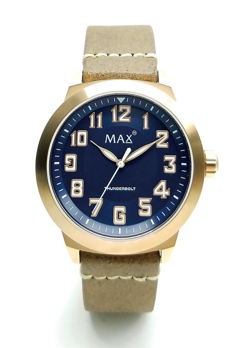 Max Thunderbolt 5 MAX762 Horloge - Leren band - Ø 42 mm - Bruin / Rosékleurig / Blauw