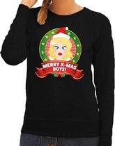 Foute kersttrui / sweater sexy kerstvrouw - zwart - Merry Christmas boys voor dames XS (34)