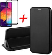 Samsung A50 Hoesje en Samsung A50 Screenprotector - Samsung Galaxy A50 Hoesje Book Case Slim Wallet Zwart + Screen Protector Full - Screenprotector Samsung A50 - Hoesje Samsung A50